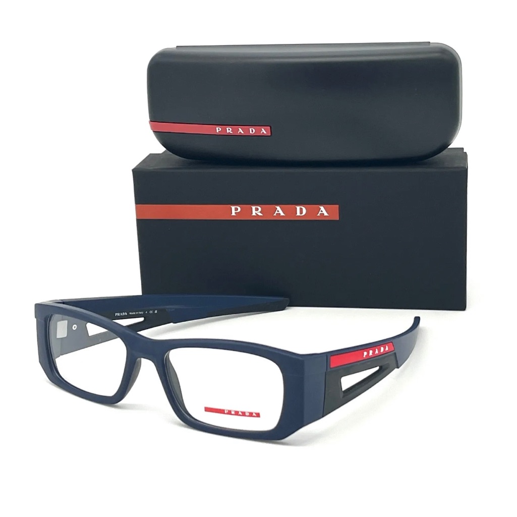 Prada Sport Ps 03pv Mag1o1 Matte Blue Black / Demo Lens 55mm Eyeglasses